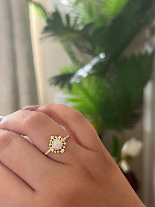 Opal Moon Ring